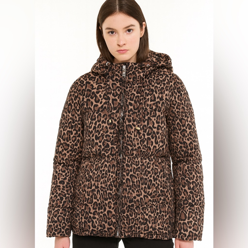 Michael Kors Leopard Print Women's Hooded Coat In Size M - Picture 1 of 16
